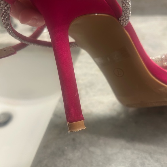 Dream Pairs Hot Pink Satin Crystal Bow Ankle-Strap Heel - Picture 7 of 9